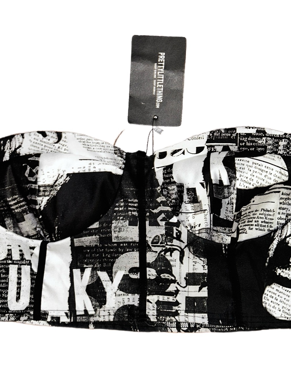 Pretty Little Things ~ Size 12 ~ Black & White Newspaper Print ~ Corset Top ~New